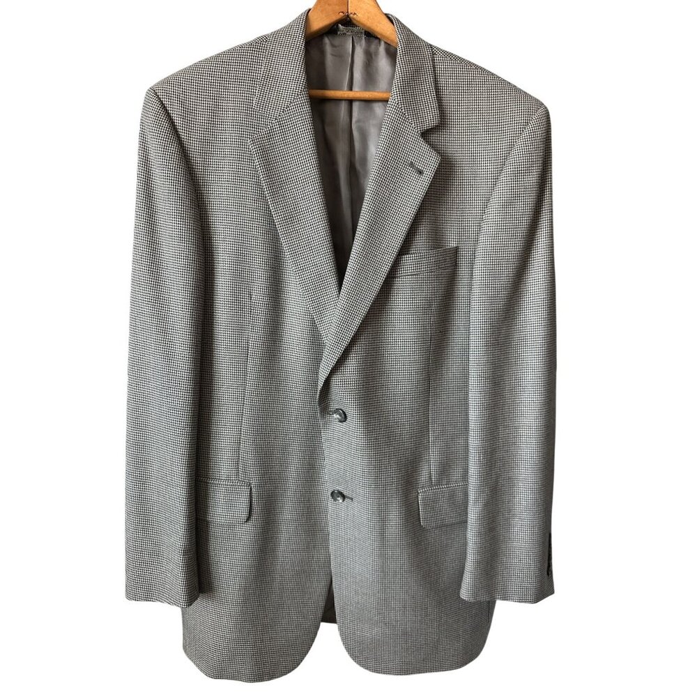 Jos. A. Bank Wool Houndstooth Blazer Black White 2-Button Lined Size 42L